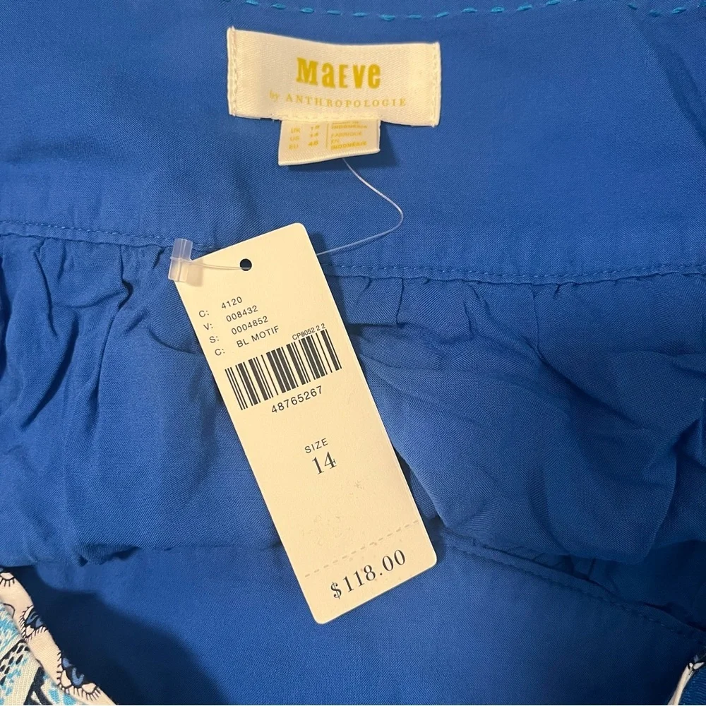 $118 NWT Anthropologie 14 Maeve Alyssa Midi Skirt Blue Floral Boho Resort Linen